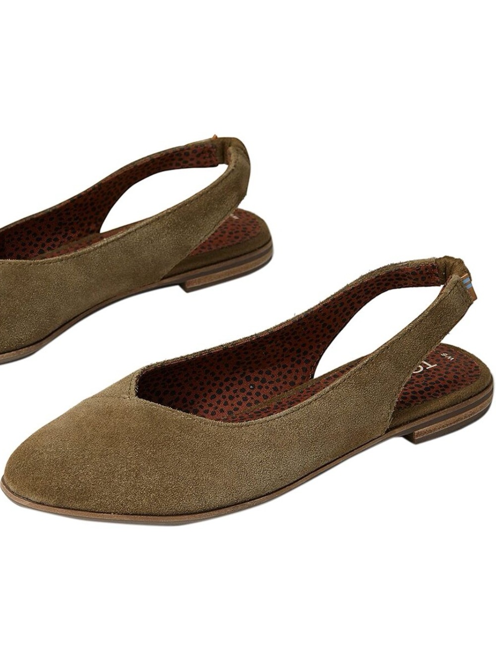 TOMS Olive Green Suede Slingback Flats